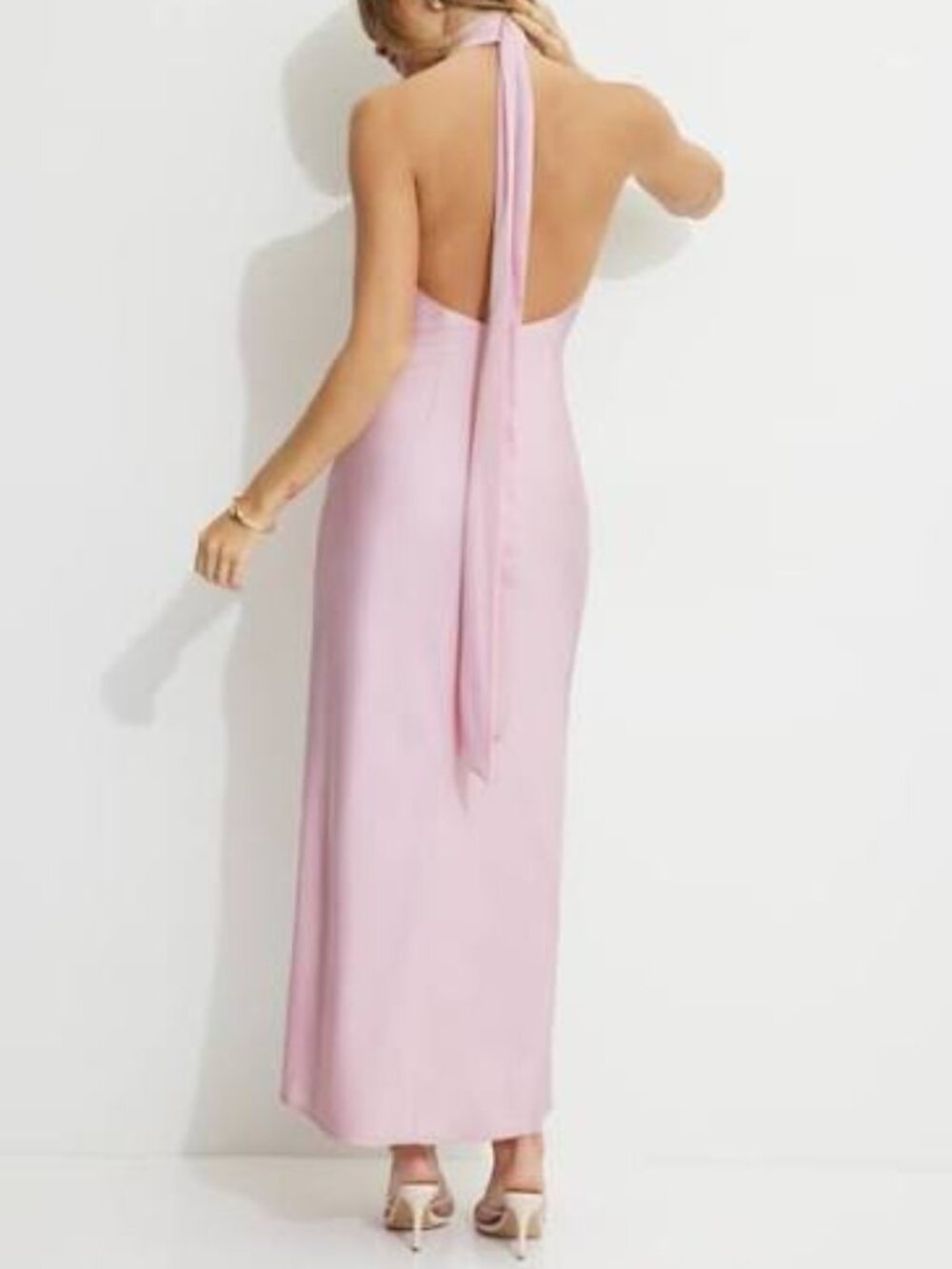 Dynamite Neck Scarf Satin Pink Maxi Dress - Picture 3 of 5